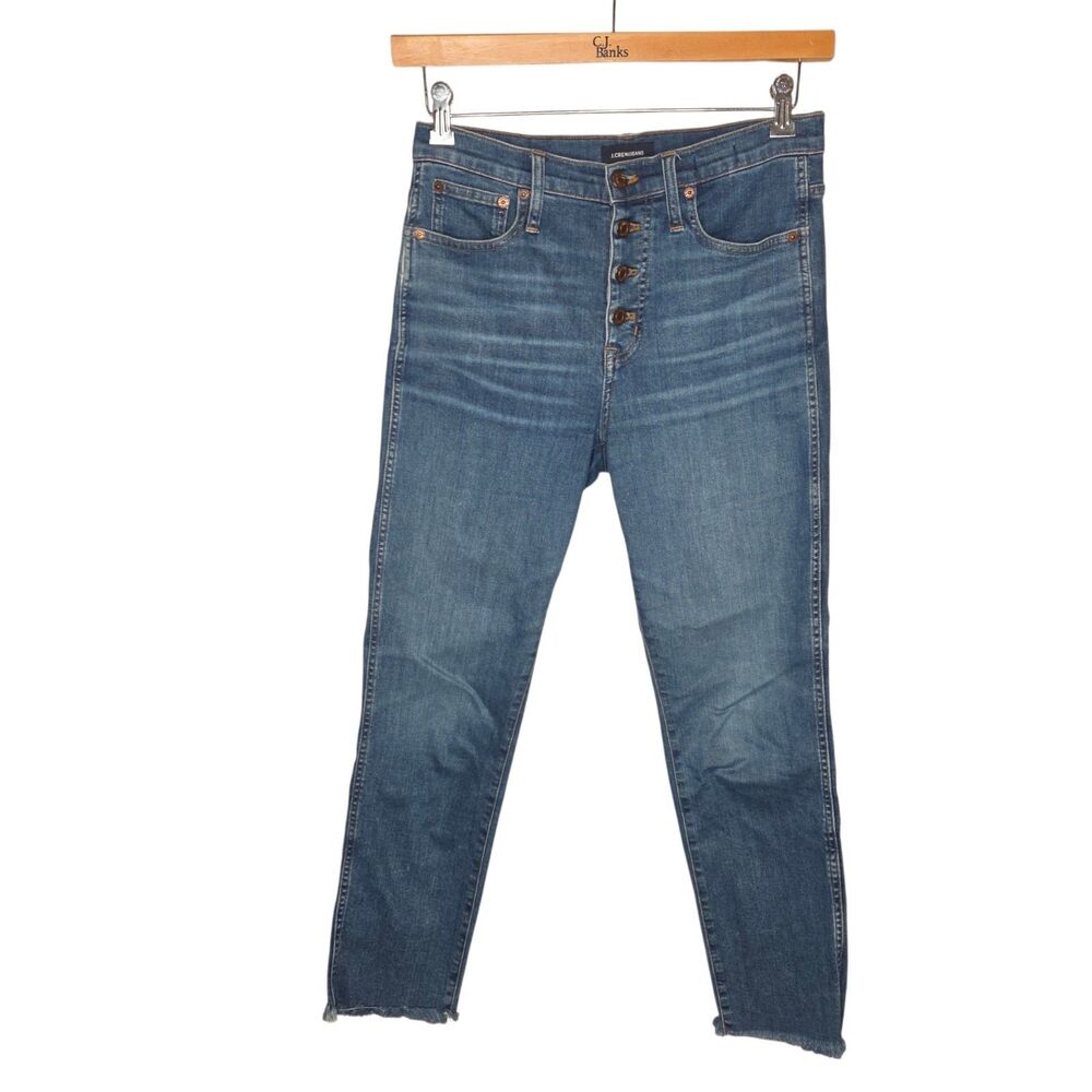 J.Crew Vintage Straight High-Rise Button-Fly Fray Hem Jeans Blue Wash Size 28